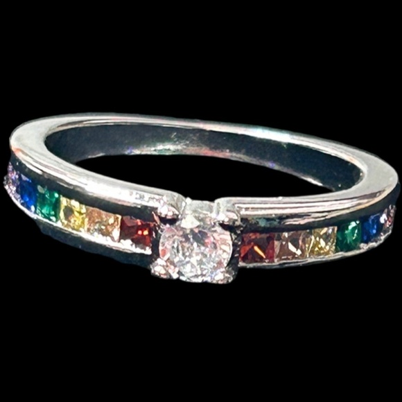 Rainbow Pride Ring Fashion Jewelry Zircon Centre Stone Sz 10 Excellent Quality - Picture 4 of 10